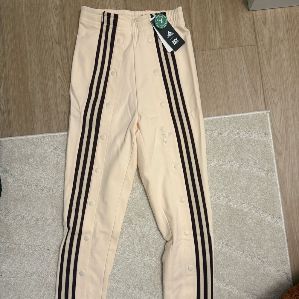 Adidas Cream Track Pants with Maroon Stripes